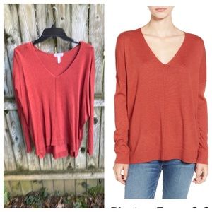 FREE w/purchase Leith Nordstrom V-neck sweater Rust Adobe Heather L 12